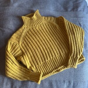 Chunky knit wool blend mock neck sweater - Chartreuse Greenish Golden Yellow